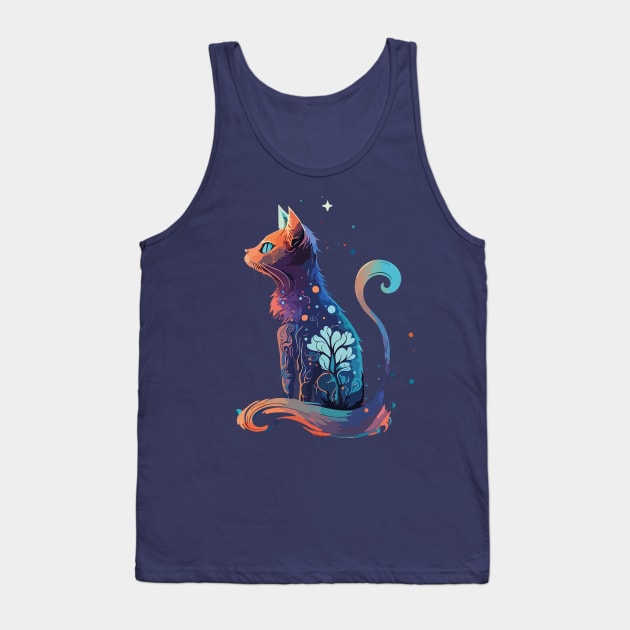 Artistic Watercolor Cat and Tree T-Shirt: A Captivating Blend of Nature and Feline Grace Tank Top by DogsandCats